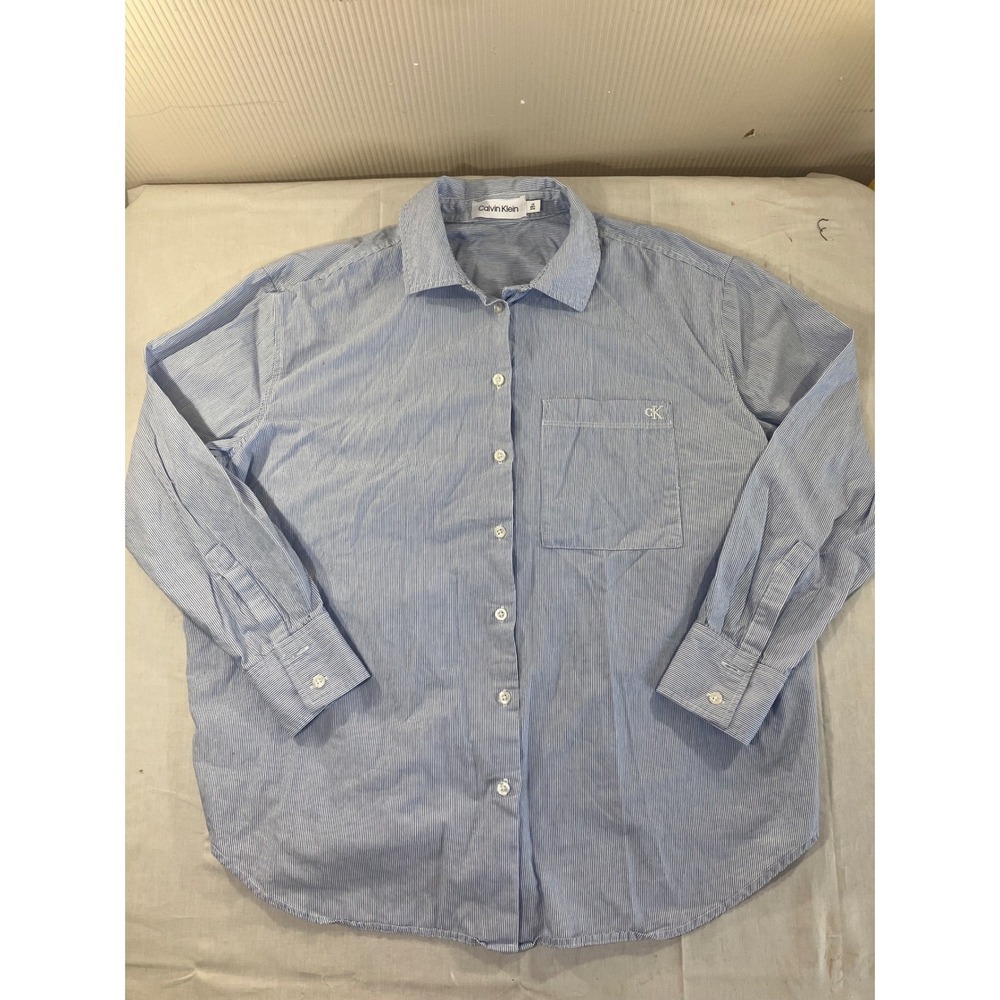 Calvin Klein Men's Blue Stripe Button Down Shirt L G Casual Pocket